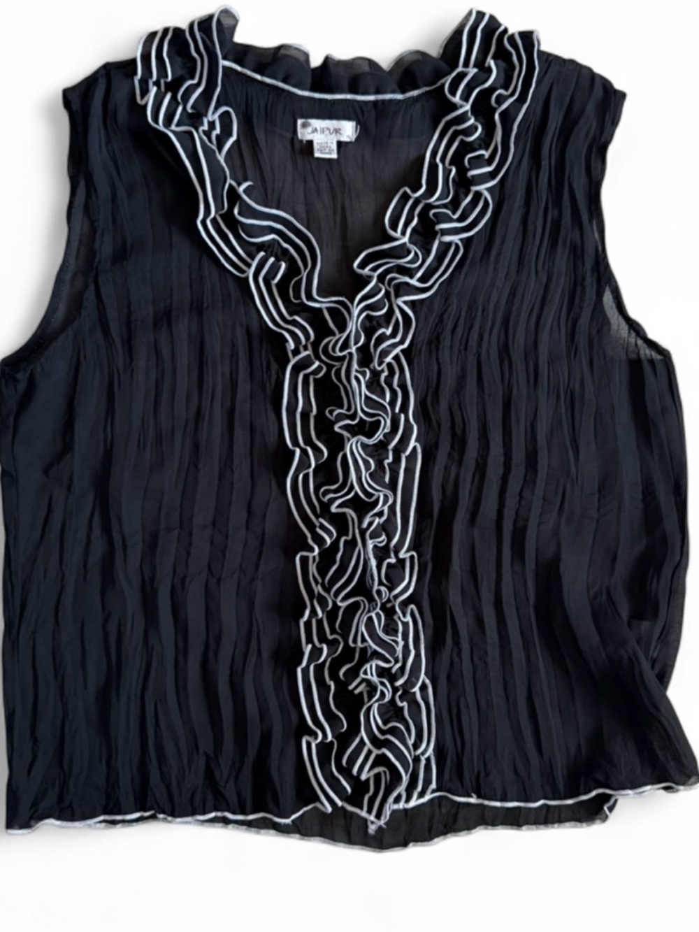 Jaipur Black Sleeveless Ruffle-Trim Chiffon Camisole